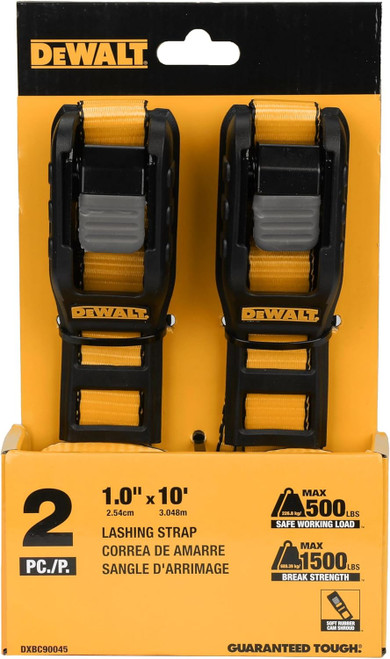 DEWALT DEWL-DXBC90045 1in x 10ft Premium Lashing Straps 1,500lb Break Strength 2-Pack
