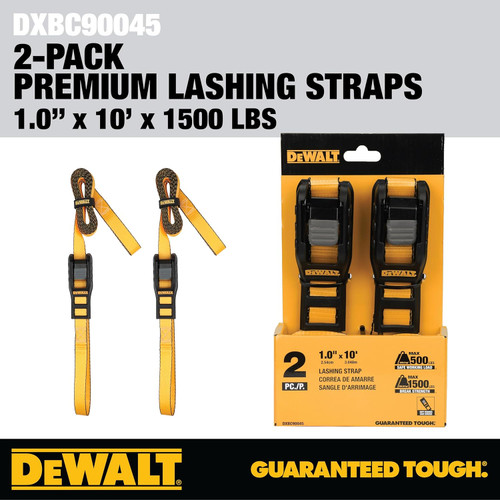 DEWALT DEWL-DXBC90045 1in x 10ft Premium Lashing Straps 1,500lb Break Strength 2-Pack
