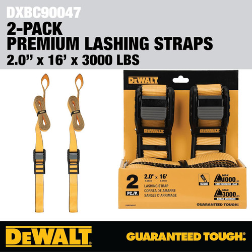 DEWALT DEWL-DXBC90047 2in x 16ft Premium Lashing Straps 3,000lb Break Strength 2-Pack