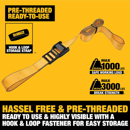 DEWALT DEWL-DXBC90047 2in x 16ft Premium Lashing Straps 3,000lb Break Strength 2-Pack