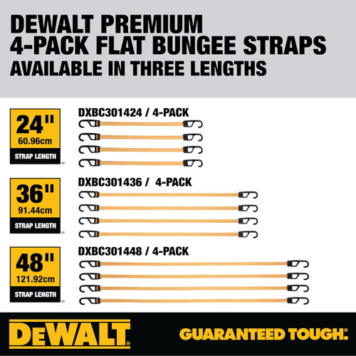 DEWALT DEWL-DXBC301424 24in Flat Bungee Straps with Interlock Coated Metal Hooks 4-Pack