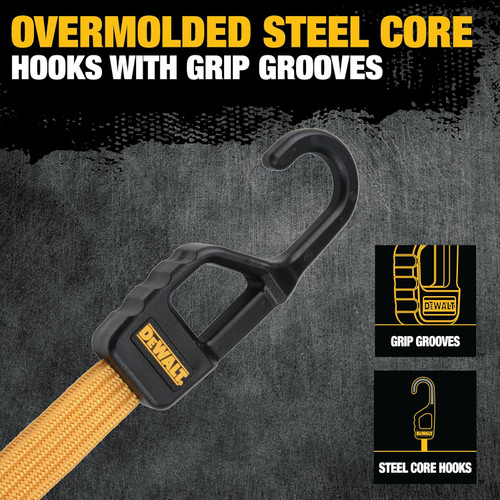 DEWALT DEWL-DXBC301424 24in Flat Bungee Straps with Interlock Coated Metal Hooks 4-Pack