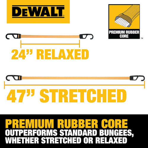 DEWALT DEWL-DXBC301424 24in Flat Bungee Straps with Interlock Coated Metal Hooks 4-Pack