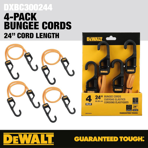 DEWALT DEWL-DXBC300244 24in Premium Heavy-Duty Bungee Cords 4-Pack