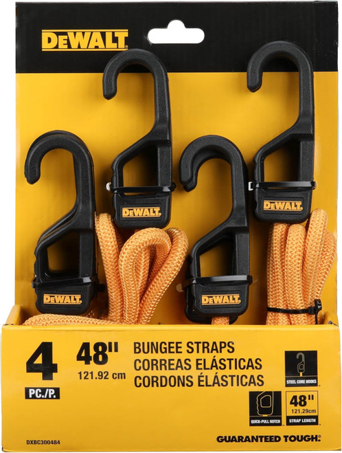 DEWALT DEWL-DXBC300484 48in Premium Heavy-Duty Bungee Cords, 4-Pack