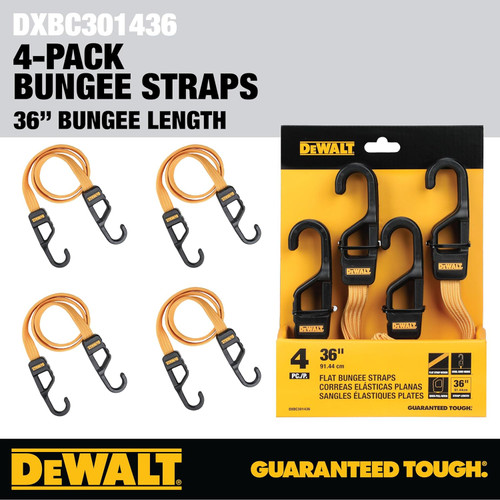 DEWALT DEWL-DXBC301436 36in Flat Bungee Straps with Interlock Coated Metal Hooks 4-Pack