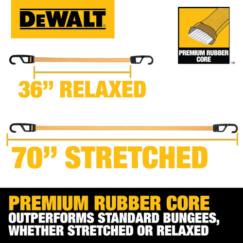 DEWALT DEWL-DXBC301436 36in Flat Bungee Straps with Interlock Coated Metal Hooks 4-Pack
