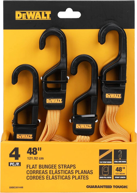 DEWALT DEWL-DXBC301448 48in Flat Bungee Straps with Interlock Coated Metal Hooks 4-Pack