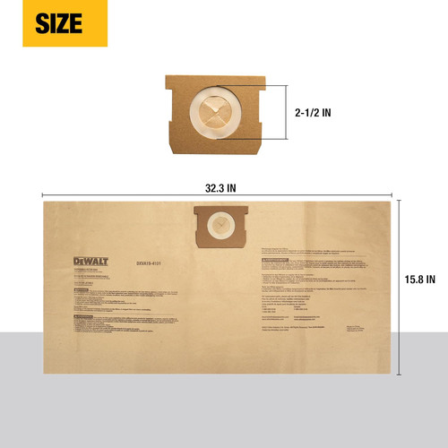 DEWALT DEWL-DXVA19-4101 Dust Bag Filter for 6-10 Gallon Wet/Dry Vacuum, 3-Pack