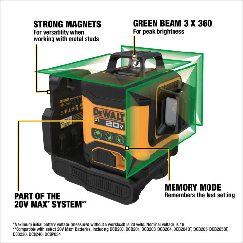 DEWALT DEW-DCLE34031B 20V 3X360 Green Laser Bare Tool