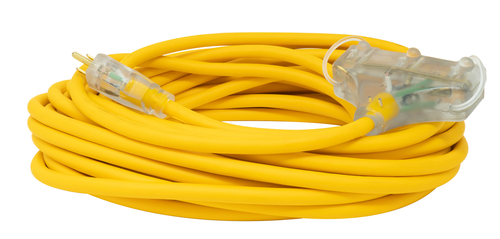 Southwire SOU-3488SW0002 Polar Solar 12/3 SJEOOW Yellow Tri-Tap 50ft Outdoor Cold Weather Extension Cord with Power Light Indicator