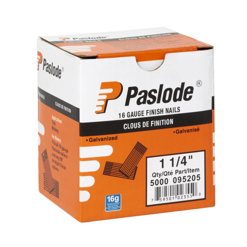 Paslode PAS-95205 095205 1-1/4in 16Ga Angled Galvanized Finish Nails, 5000-Pack