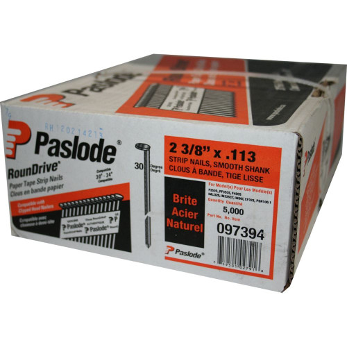 Paslode PAS-97394 2-3/8in x 0.113in 30-Degree Strip Framing Nails, 5000pk