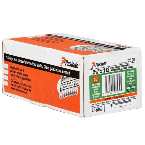 Paslode PAS-404856 2-3/8in x 0.12in 30-Degree Pro-Strip RounDrive Framing Nails Ring Hot Dipped Galvanized, 2500-Count