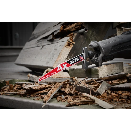 SAWZALL with AX NITRUS Carbide blade cutting demolition debris