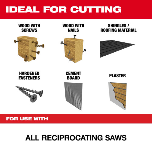 Milwaukee MIL-48-00-7351 6in 5 TPI AX w/NITRUS Carbide Teeth SAWZALL Blade for Wood with Nails 3PK