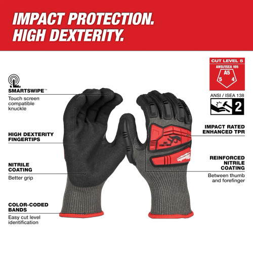 Milwaukee MIL-48-73-8150 Impact Cut Level 5 Nitrile Dip Glove Small