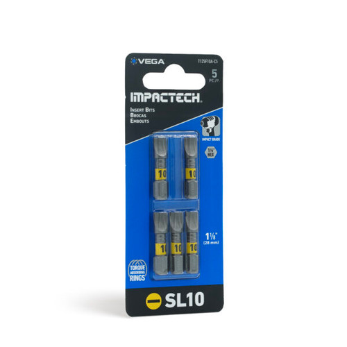 Vega VEGA-T125F10A-C5 T125F10A-C5 Impactech Slotted #10 Insert Bit 1in 5-Pack
