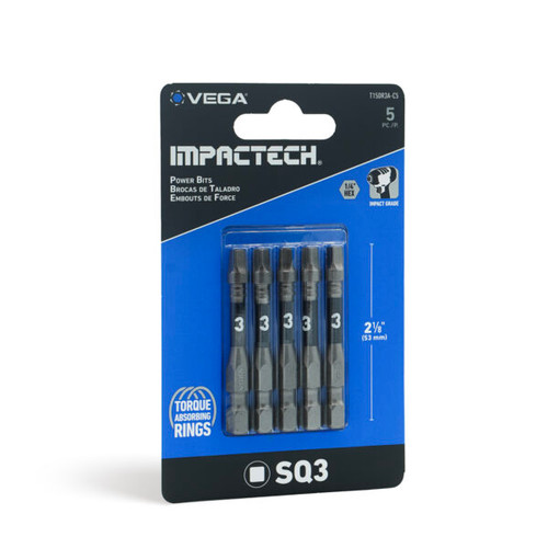 Vega VEGA-T150R3A-C5 Impactech Square (Robertson) #3 Power Bit 2in 5-Pack