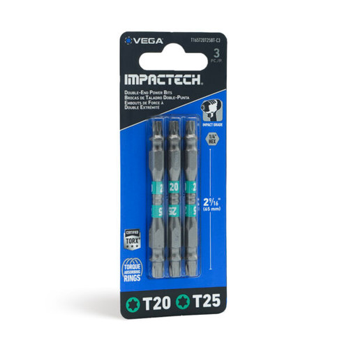 Vega VEGA-T165P2T25BT-C3 Impactech Double-End Power Bit P2 + T25 2-9/16in 3-Pack