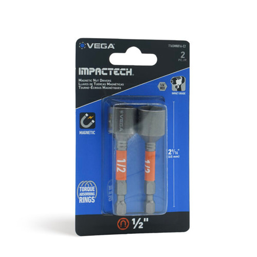 Vega VEGA-T165MN816-C2 Impactech Magnetic Nut Driver 1/2" 2-9/16in 2-Pack