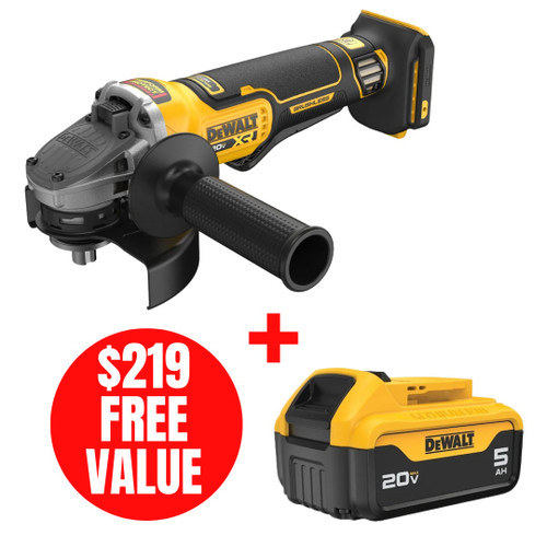 DEWALT DEW-DCG410B-DCB205 20V MAX XR Brushless 4-1/2in - 5in Cordless Angle Grinder Bare Tool + 20V MAX 5.0Ah Battery