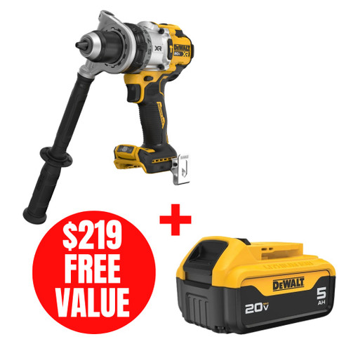 DEWALT DEW-DCD1007B-DCB205 20V MAX XR Brushless 1/2in 3-Speed Hammer Drill/Driver Bare Tool + 20V MAX 5.0Ah Battery