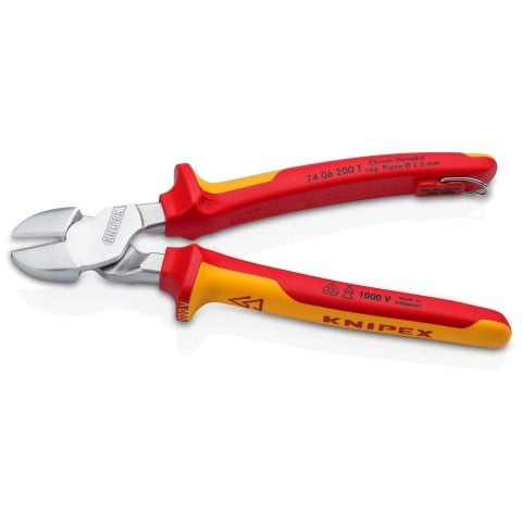 Knipex KNIP-7406200T 8in High Leverage Diagonal Cutter 1000V Insulated with Tether Attachment