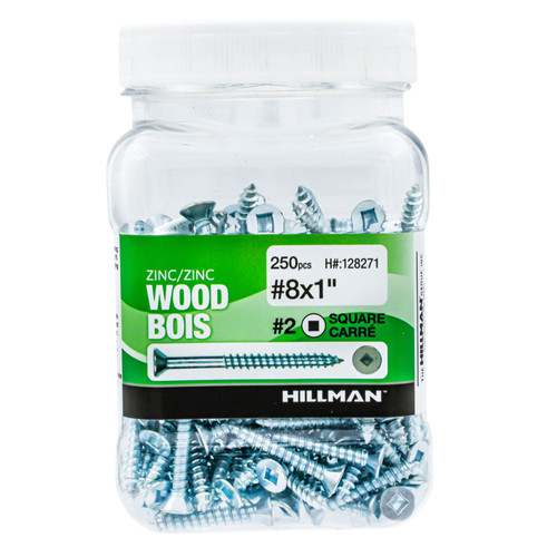 Hillman PAU-12827-XX JAR Square Flat Head Zinc Wood Screw 8, 250-Pieces