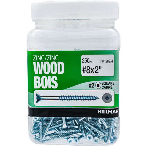 Hillman PAU-12827-XX JAR Square Flat Head Zinc Wood Screw 8, 250-Pieces