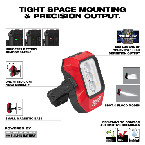 Milwaukee MIL-2015R Rechargeable Pivoting Task Light with Spot Mode