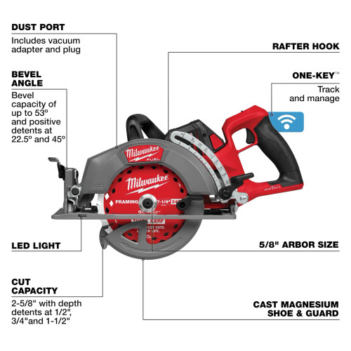 Milwaukee MIL-2931-21HD M18 FUEL 18V 7-1/4in Rear Handle Circular Saw w/ ONE-KEY 12.0Ah Kit