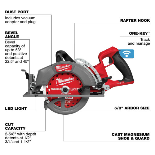 Milwaukee MIL-2931-20 M18 FUEL 18V 7-1/4in Rear Handle Circular Saw w/ ONE-KEY Bare Tool