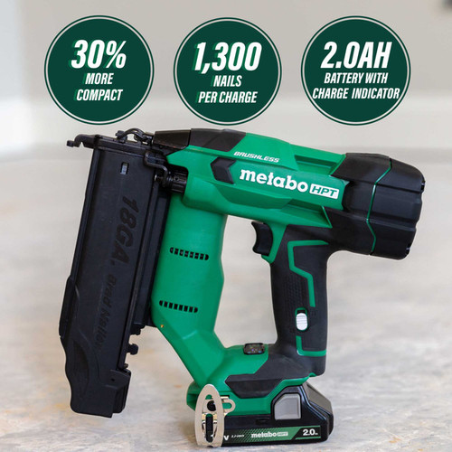 Metabo HPT HPT-NT1850DFTM-382311M 18V 18-Gauge Compact Cordless Brad Nailer 2.0Ah Kit + 18V 2.0Ah Battery
