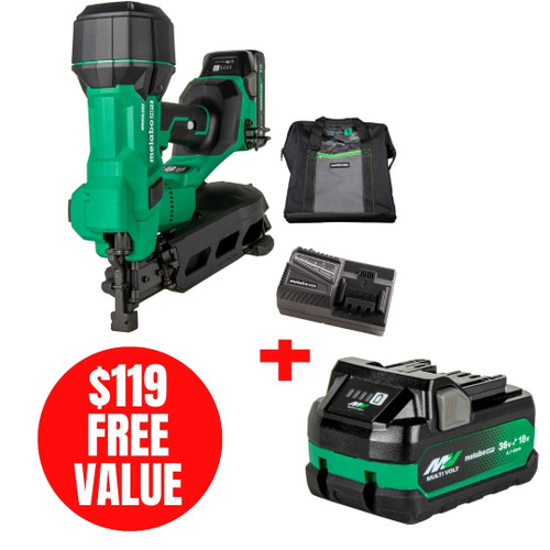 Metabo HPT HPT-NV1845DAM-380083M NV1845DAM 18V MultiVolt Brushless 1-3/4in Coil Roofing Nailer + MultiVolt 18V/36V 5.0Ah/2.5Ah Water and Impact Resistant Battery