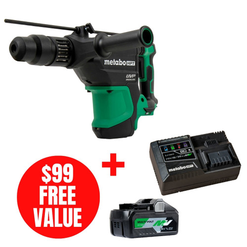 Metabo HPT HPT-DH3640DAQ2M-UC18YSL3QCYM DH3640DAQ2M 36V MultiVolt Brushless 1-9/16in SDS Max Rotary Hammer + Starter Kit