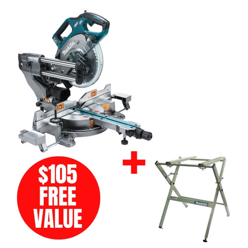 Makita MAK-LS002GZ-198688-9 40V 8-1/2in Dual Bevel Sliding Compound Miter Saw Bare Tool + Folding Miter Saw Benchtop Stand 198688-9