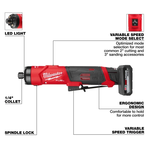 Milwaukee MIL-3486-22 M12 FUEL 12V 1/4in Straight Die Grinder 5.0Ah + 2.5Ah Kit