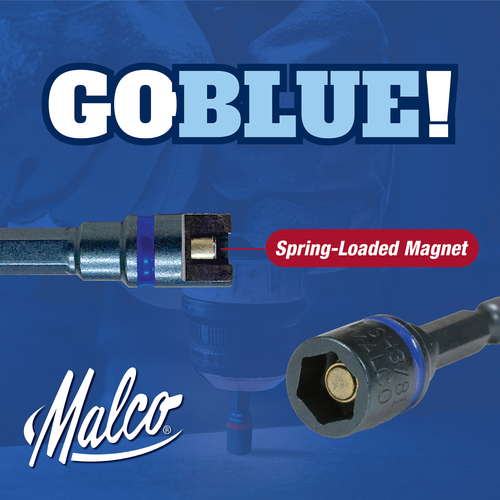 Malco MAL-MSHXL38IS GOBLUE Extra Long Impact Spring-Loaded Magnetic Hex Driver 3/8in 6in Shaft