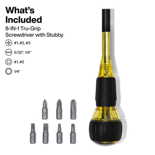 Klein KLE-32961A 8-in-1 Tru-Grip Screwdriver with Stubby