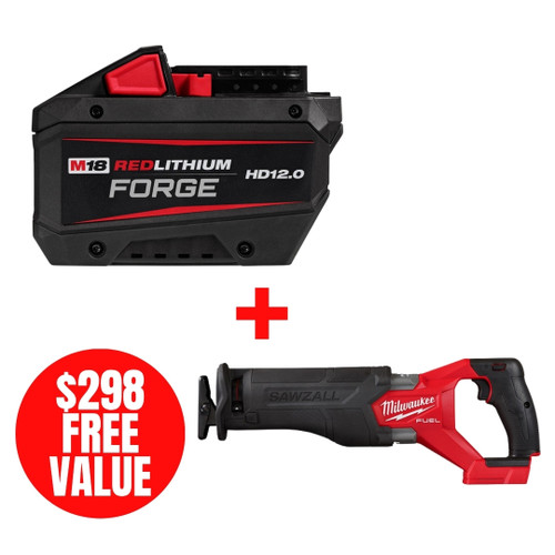 Milwaukee MIL-48-11-1813-2821-20 M18 REDLITHIUM FORGE HD12.0 Battery + BONUS M18 FUEL SAWZALL Reciprocating Saw
