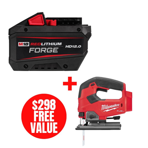 Milwaukee MIL-48-11-1813-2737-20 M18 REDLITHIUM FORGE HD12.0 Battery + BONUS M18 FUEL D-Handle Jig Saw