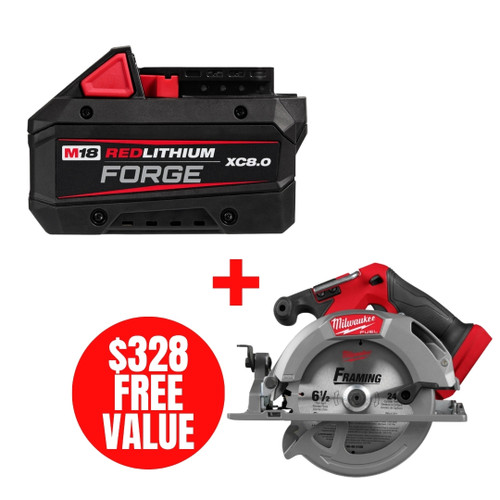 Milwaukee MIL-48-11-1881-2833-20 M18 REDLITHIUM FORGE XC8.0 Battery + BONUS M18 FUEL 6-1/2in Circular Saw