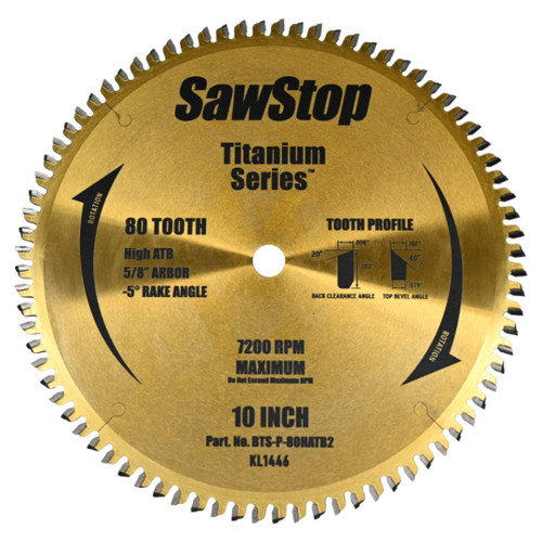 SawStop SAW-BTS-P-80HATB2 Titanium Series 10in 80-Tooth Plywood Blade