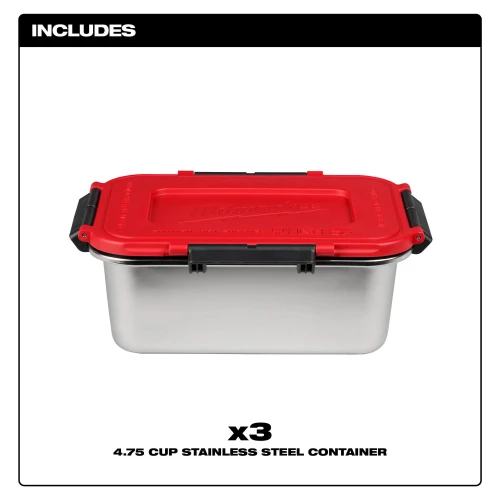Milwaukee MIL-49-16-0203 3-Piece Stainless Steel Containers for M18 Jobsite Lunch Warmer