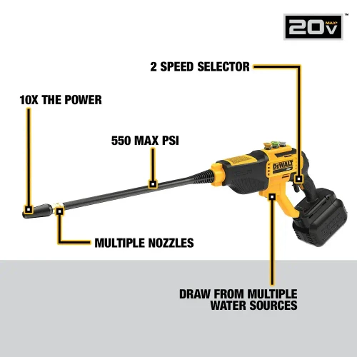 DEWALT DEW-DCPW550P1-CA 20V MAX 550 PSI Cordless Power Cleaner 5.0Ah Kit