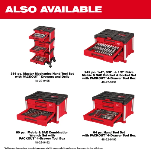 Milwaukee MIL-48-22-0152 77-Piece 1/4in & 3/8in Drive Metric, SAE & Torx Socket Set with PACKOUT Drawer Tray