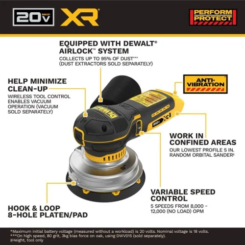DEWALT DEW-DCW211B 20V MAX XR 5in Random Orbital Sander Bare Tool