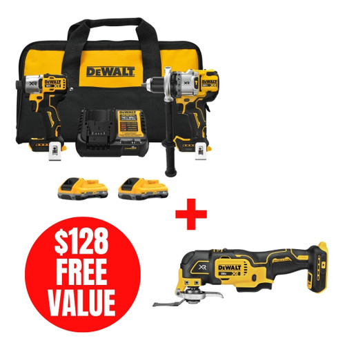 DEWALT DEW-DCK2101QQ2-DCS356B 20V MAX XR Brushless 3-Speed 1/2in Hammer Drill & 1/4in Impact Driver 2-Tool 4.0Ah Combo Kit + 20V MAX  XR Brushless Oscillating Multi-Tool Bare Tool