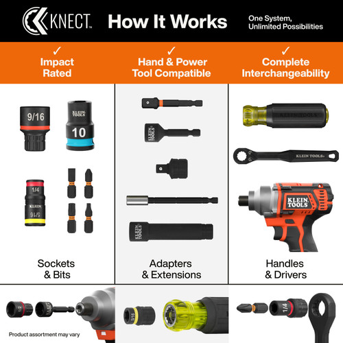 Klein Tools KLE-65304KNECT 65304KNECT KNECT Impact-Rated Drill and Driver Combo Set SAE and Metric 65-Piece